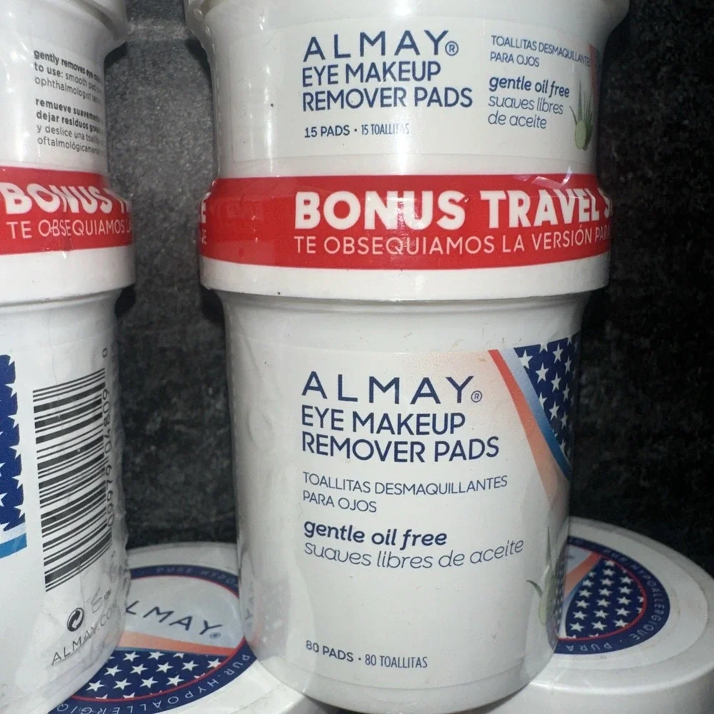 5 x95 PADS ALMAY GENTLE OIL-FREE EYE MAKE-UP REMOVER PADS +Travel Size Container